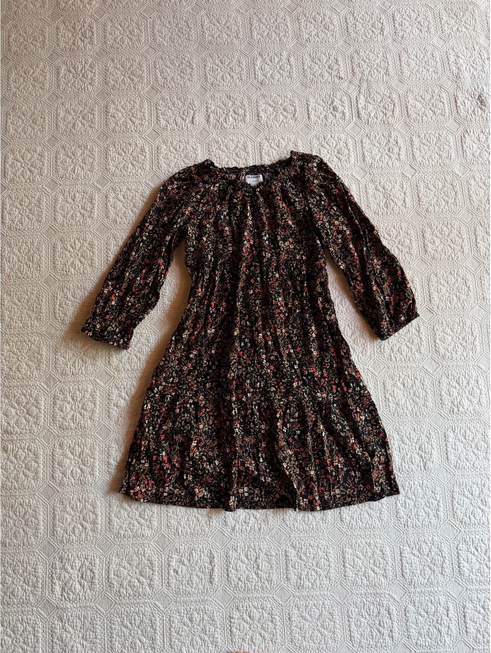 Old Navy girls  Black Floral Long Sleeve Midi Dress Size Large